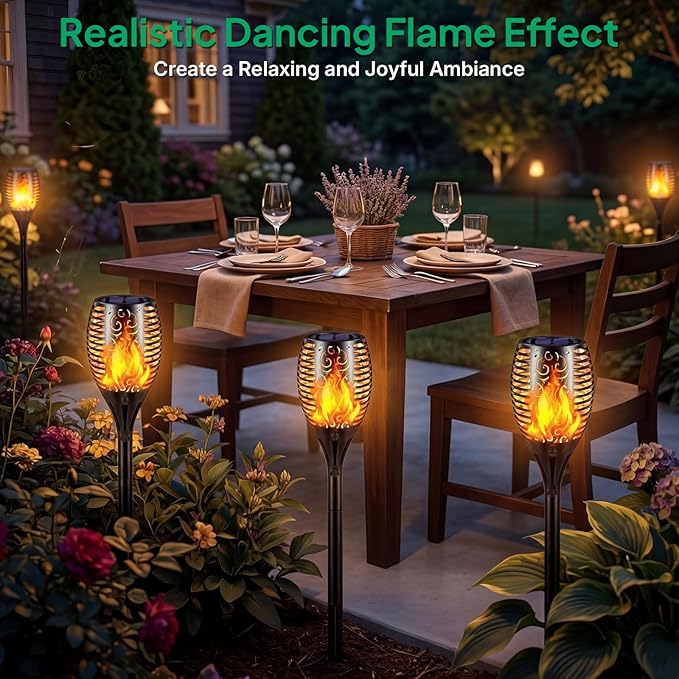 TomCare Solar Lights Outdoor Flickering Flame Solar Torch Lights Waterproof Outdoor Lighting Solar Powered Pathway Lights Christmas Decorations for Garden Patio Yard Landscape, 8 Pack
