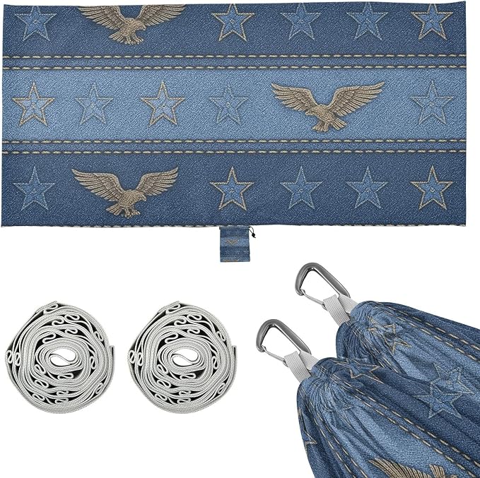 Denim Textile Striped Wallpaper Hammocks Foldable Indoor Hammock for Patio Backyard Lounge Base