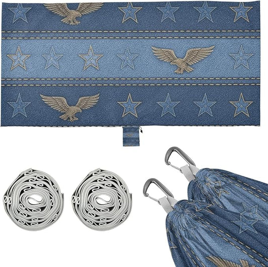 Denim Textile Striped Wallpaper Hammocks Foldable Indoor Hammock for Patio Backyard Lounge Base
