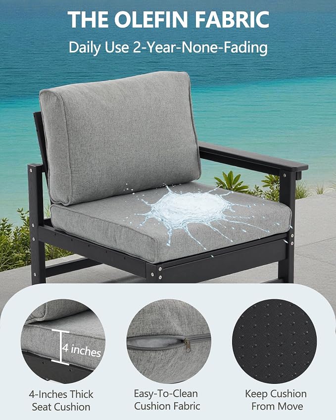 HDPE Outdoor Patio Furniture Set, 6-Piece Sofa Set with 4-Seat Couch 2 Coffee Tables, Weatherproof Conversation Set with Cushions, All-Weather Waterproof, for Garden, Porch & Backyard