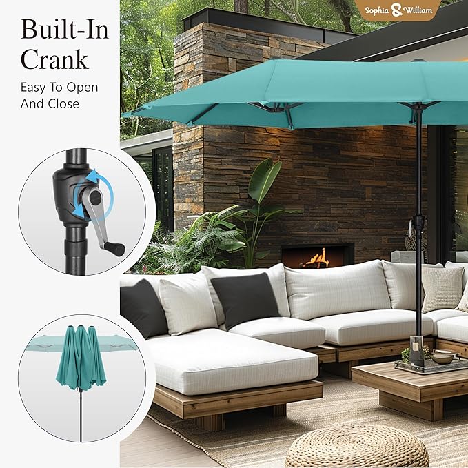 Sophia & William 13ft Outdoor Patio Umbrella for Table, Large Double-sided Umbrella for Garden, Deck, Pool, Turquoise