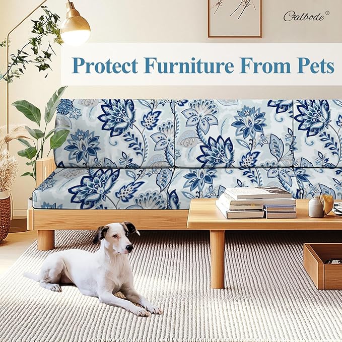 CALBODE 8pcs Floral Printed Stretchy Sofa Cushion Covers for Outdoor Furniture, Sofa Seat Replacement Cover, Flexible Chair Cushion Cover for Porch Garden Furniture Protection(Cover Only)