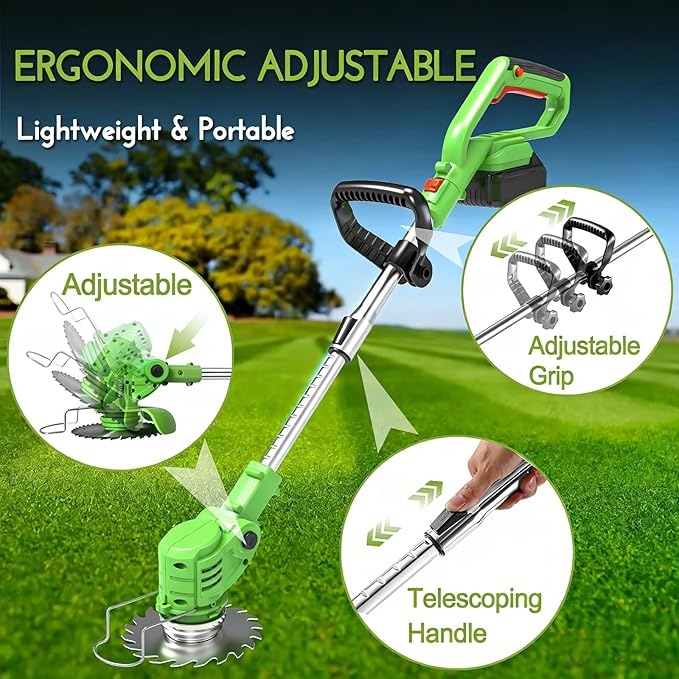 Electric Weed Wacker Cordless, Weed Eater Battery Powered with with Metal Blades,3 in 1 Stringless Grass Trimmer Lightweight Brush Cutter/Edger for Garden Lawn Yard Trimming