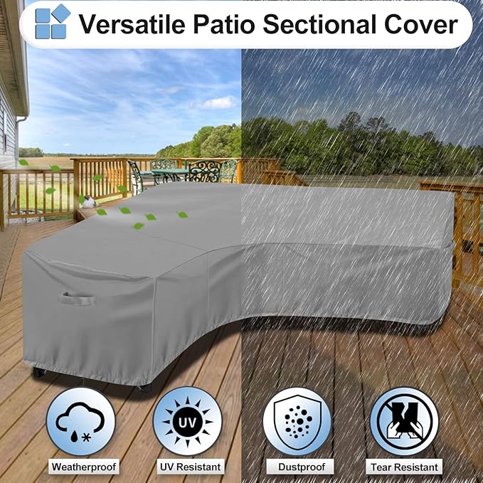 OutdoorLines Waterproof Outdoor Patio Sectional Cover - UV Resistant & Windproof V-Shaped Patio Furniture Covers for Deck, Lawn and Backyard, 420D Heavy Duty Couch Cover 89" L (on Each Side) Grey