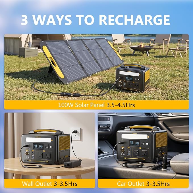 VTOMAN Jump 600X Portable Power Station 600W, 299Wh Solar Generator LiFePO4 Battery Power Station with Jump Start for Car, 1200W AC Outlet, PD 60W USB-C, 3x Regulated 12V/10A DC for Camping, RV Travel