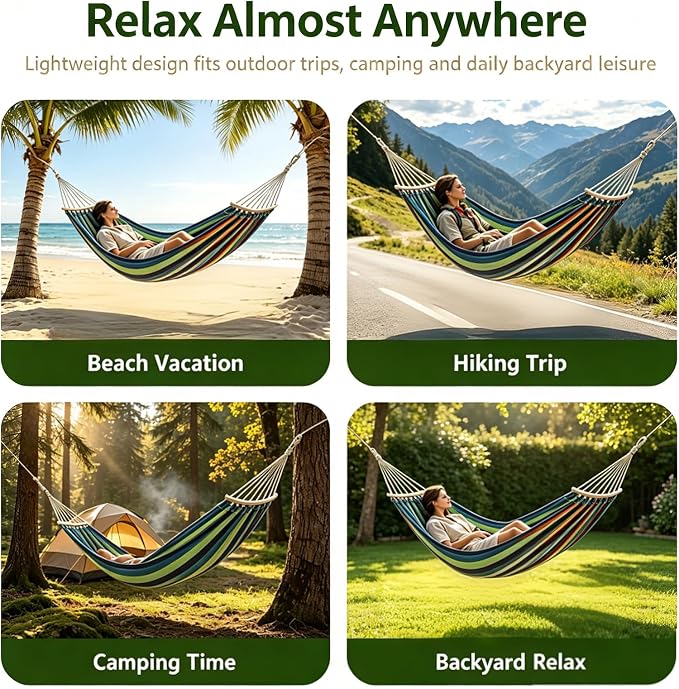 Hammock Replacement for Stand (Blue, 2 Person, Anti-ROLL Design) | Hammock Without Stand, Rope Hammocks for Outdoor Travel Portable Lightweight Hammocks with Tree Straps and Storage Bag