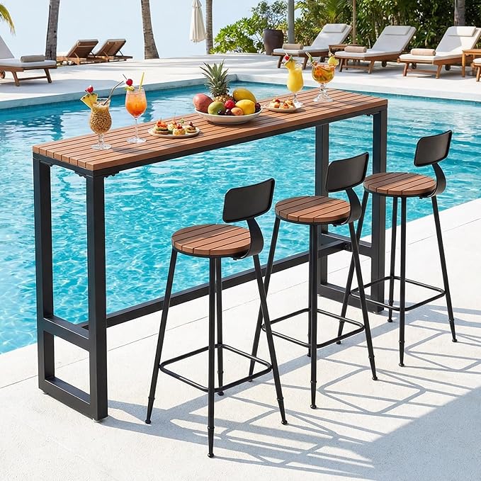 Outdoor Bar Table Weather Resistant, Wood Counter Height Bar Table Rain Sun Protection, Extra Long High Top Table 47.2"-102.4", for Patio, Garden, Yard, Balcony, Poolside(Black,70.8"x15.7"x40.5")