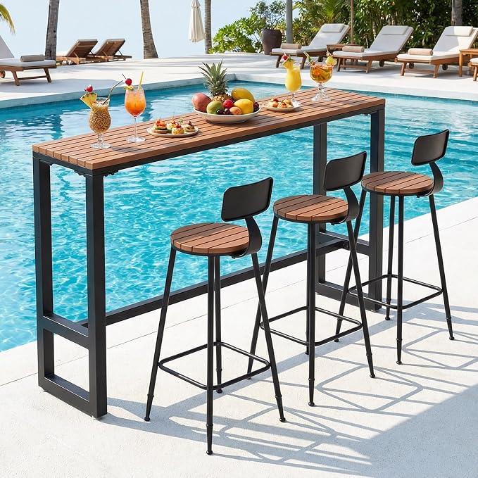Outdoor Bar Table Weather Resistant, Wood Counter Height Bar Table Rain Sun Protection, Extra Long High Top Table 47.2"-102.4", for Patio, Garden, Yard, Balcony, Poolside(Black,47.2"x15.7"x40.5")