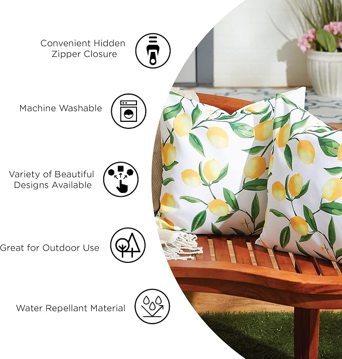 DII Throw Pillow Cover Collection Outdoor Water Repellent Polyester, Reversible, 18x18, Green Lattice, 2 Piece