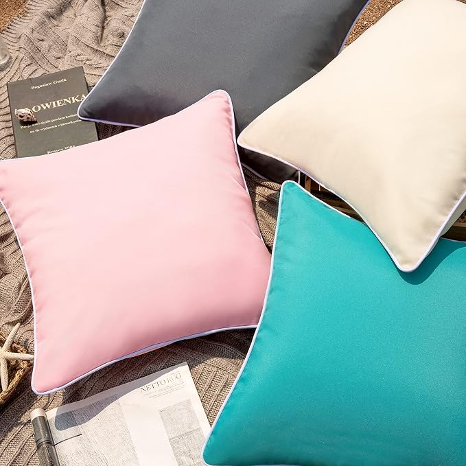 Phantoscope Pack of 2 Outdoor Waterproof Solid Throw Decorative Pillow Cover Decorative Square Outdoor Pillows Cushion Case Patio Pillows for Couch Tent (20''x20'', Turquoise)
