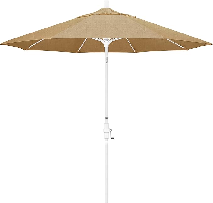California Umbrella 9' Round Crank Lift, Collar Tilt, Aluminum Pole, Fiberglass Rib Patio Umbrella, White Finish