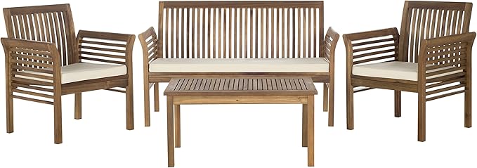 SAFAVIEH Outdoor Collection Carson Natural/ Beige Cushions 4-Piece Conversation Patio Set