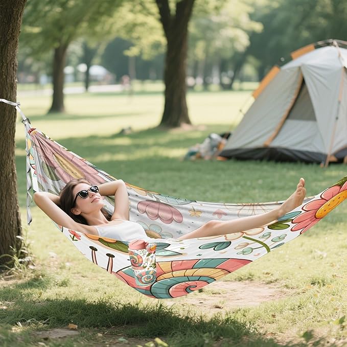 Portable Single Hammock Snail and Pink Flowers Garden Yard Outdoor Hammocks