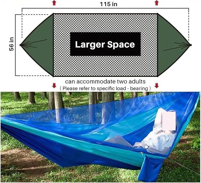 Hammocks, Camping Hammock with Mosquito Net Portable Parachute Strap Double Travel Hammock,Outdoor Backpacking Hammock Swing Chair,for Outside(Gray and Black)