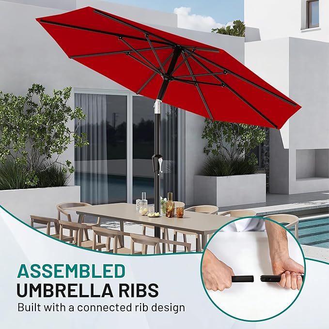AreShark 10 FT Outdoor Patio Umbrella, Patio Table Umbrella with Push Button Tilt and Crank, Outdoor Patio Umbrellas with 8 Fiberglass Ribs, Patio Umbrellas for Market, Garden, Pool (Red)