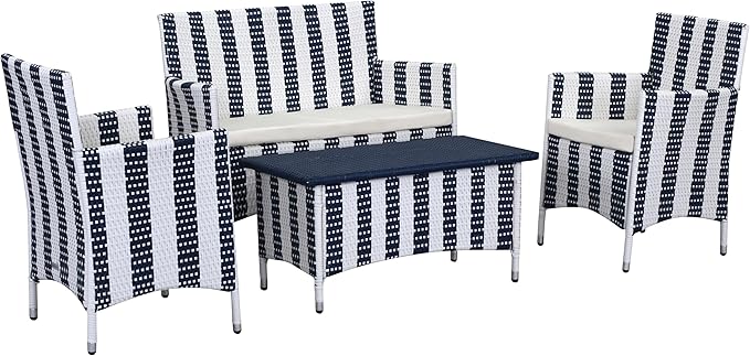 Safavieh Outdoor Collection Figueroa Navy and White 4 Piece Patio Set