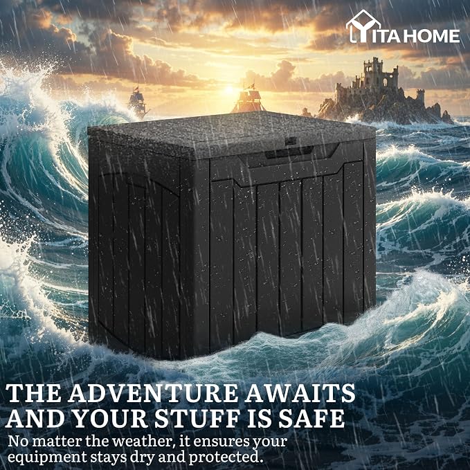 YITAHOME 31 Gallon Deck Boxes Set of 4, Lockable Outdoor Storage Bins for Patio Cushions, Garden Tools, Weather-Resistant Resin Storage Solution, Black