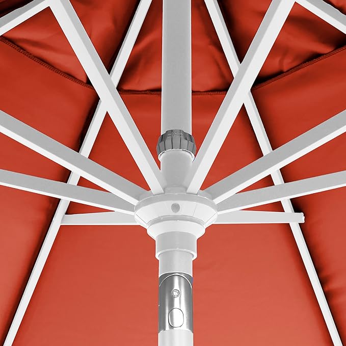 California Umbrella 12-Year-Non-Fading, 9Ft Premium Sunbrella Patio Umbrella, Hand-Crank, Button-Tilt, White Frame, Terracotta Fabric