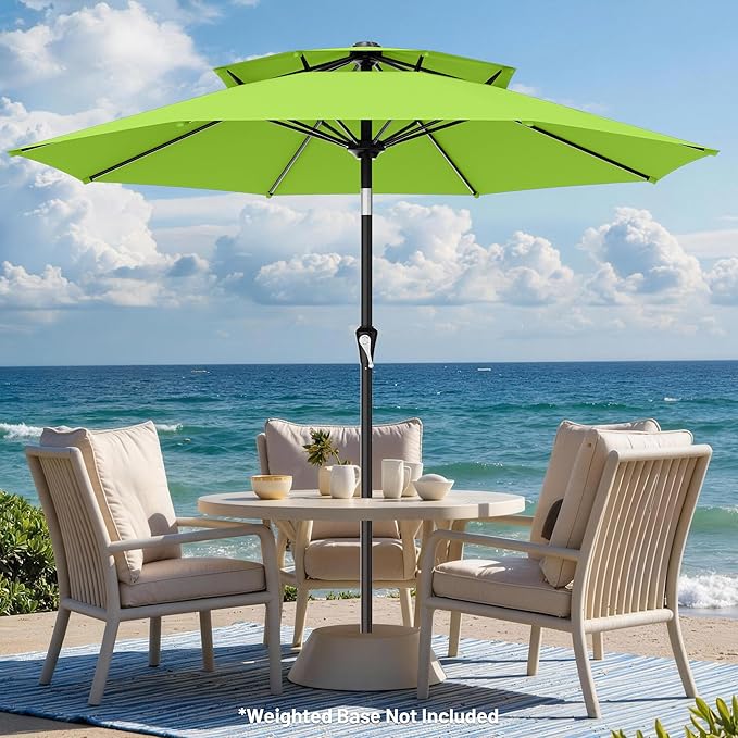AreShark 10ft 2 Tiers Patio Umbrella - Outdoor Umbrella Waterproof UV Protection, Market Table Umbrella w/Push Button Tilt&Crank for Pool, Porch, Garden(Apple Green)