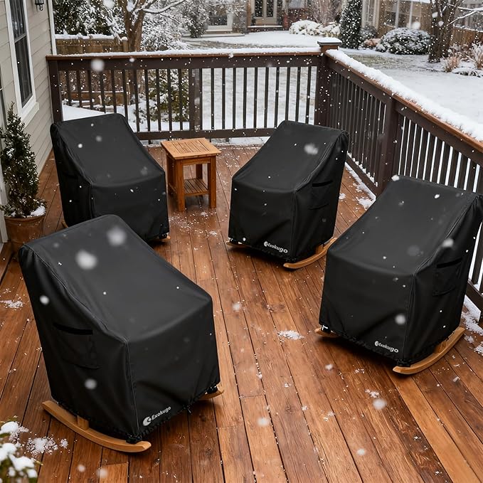 Outdoor Rocking Chair Covers 4 Pack 600D Heavy Duty Waterproof - Patio Furniture Covers for Outdoor Rocking Chairs - All Weather Protection 27x34x45 Inches Black