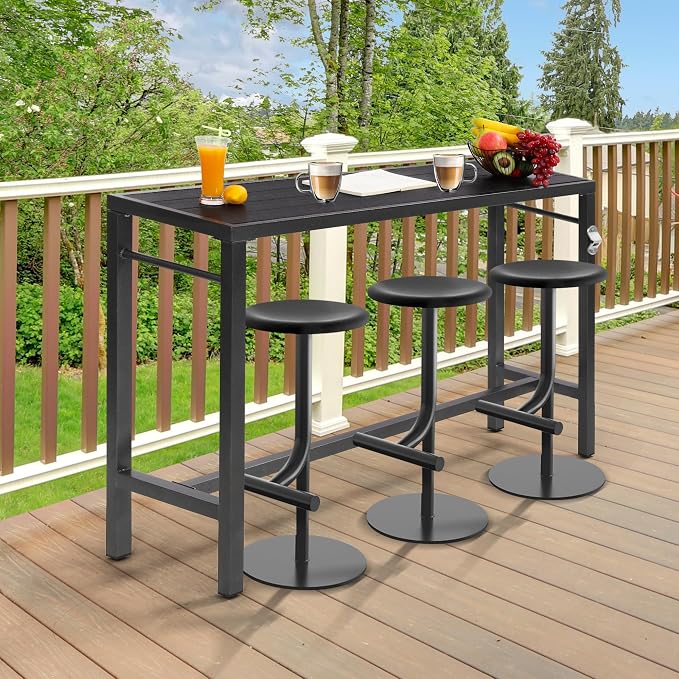 MURAGO 53*39*17 Outdoor Bar Table Extra Wide,Tall Bar Height Outdoor Pub Table, Ideal for Patio, Hot Tub, Dining, Balcony, Poolside, Weatherproof Composite Top, Rustproof, Built In Bottle Opener,Black