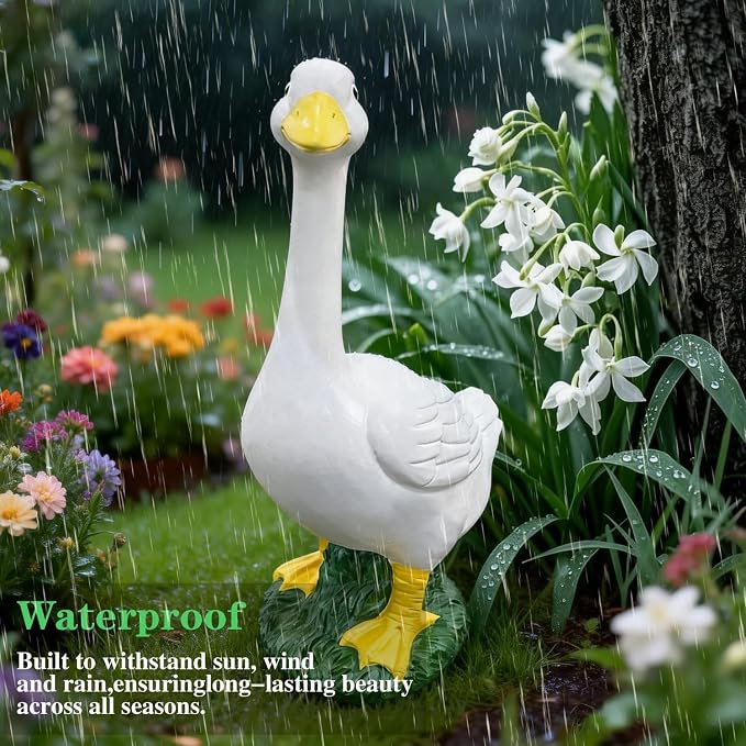 Porch Goose Statue Garden Decor - 20″ Large Porch Goose Statues, Resin Duck Figurine, Indoor/Outdoor Decorations for Patio, Lawn, Yard, Housewarming Birthday Gifts for Mom Women Men