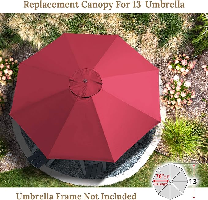 YardGrow 13ft 8 Ribs Umbrella Canopy Replacement for Patio Umbrella, Canopy ONLY, Frame NOT Included
