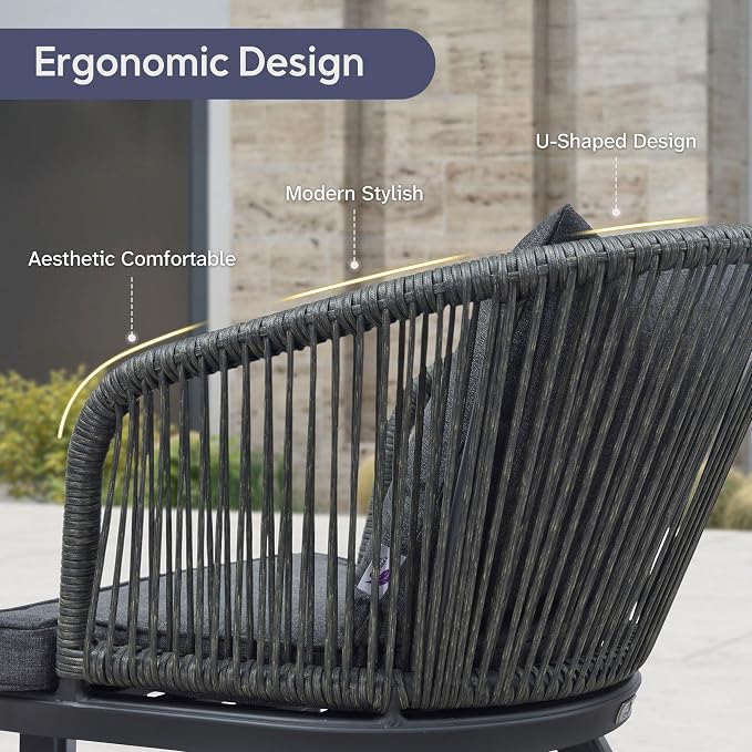 PURPLE LEAF 7 Pieces Patio Dining Set with Waterproof Furniture Cover Rectangular Table and Chairs Set for Garden Deck Aluminum Frame Backyard Kitchen Set, Cushions and Pillows Included Grey