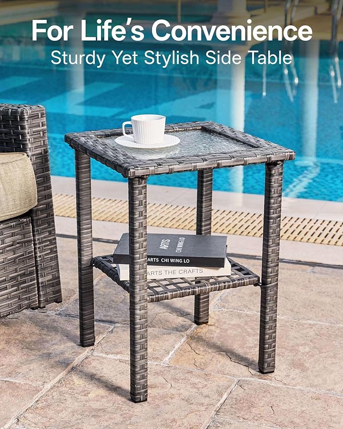 Luxury 3-Piece Patio Furniture Set with 6-Inch Thick Cushions, Outdoor Swivel Rocker Chairs and Table, Wicker Conversation Set for Porch, Deck, Balcony, Yard in Beige