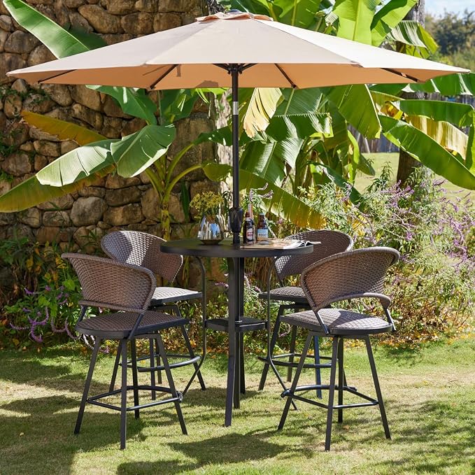 DIFY Patio Bar Height Table, 35.5" Round Outdoor Bistro Table with 1.57" Umbrella Hole for Poolside, Balcony, Pub and Garden, Black