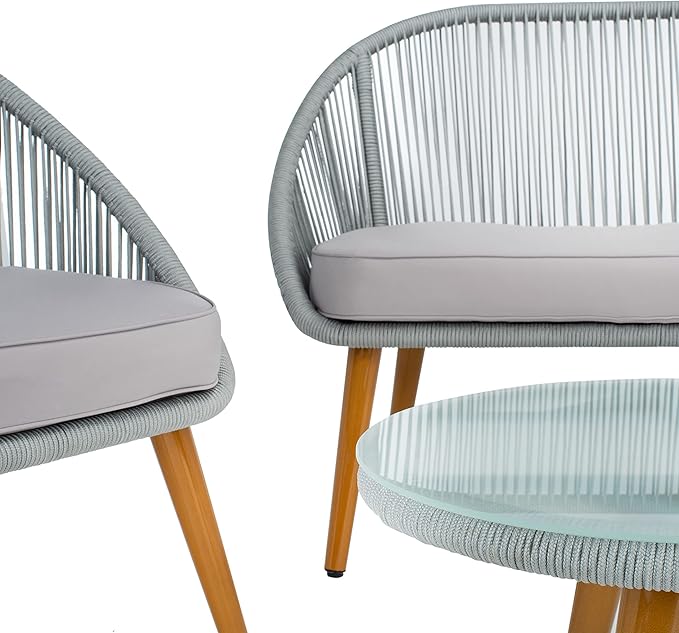 SAFAVIEH Outdoor Collection Halcott Grey Rope/Grey Cushion 4-Piece Conversation Patio Set