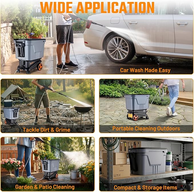 This Hill Cordless Pressure Washer with Water Tank, 2000 PSI Portable Power Washer, Brushless Motor, Dual 21V 4.0Ah Batteries, 3 Pressure Modes, Foam Cannon for Cars, Patio & Camping