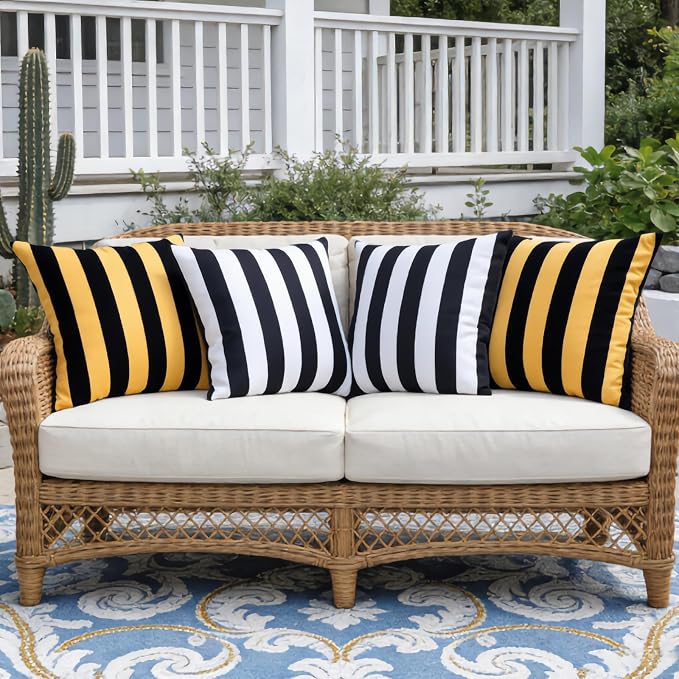 Outdoor Waterproof Throw Pillow Covers Pack of 2 Decorative Striped Cushion Cases Modern Farmhouse Sunbrella Cushion Covers for Patio Furniture Couch Balcony Garden Bench,18x18 inch Orange