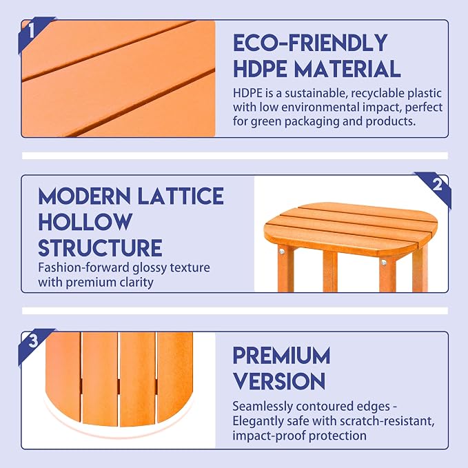 LZRS Patio End Table, Heavy Duty HDPE Outdoor Coffee Table with Wood Texture, Weatherproof Composite Table for Adirondack Chairs, Deck, Pool, Indoor/Outdoor, No Peeling Cracking(Orange)