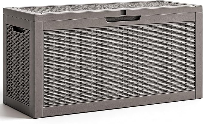 Fancyango 60 Gallon Outdoor Deck Box Waterproof, Storage Box for Patio, Resin Storage Bench Lockable for Garden Tools, Package Delivery, Grey
