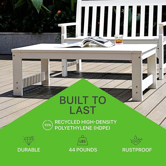 NewTechWood Boston Ivory Rectangle Plastic Outdoor Coffee Table