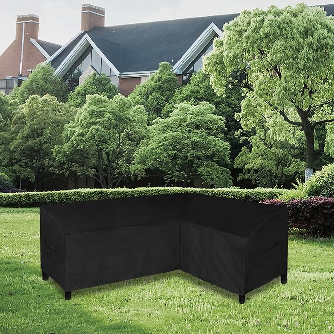 Easy-Going 600D Patio L-Shaped Sectional Sofa Cover, 85"X58" Waterproof Heavy Duty Outdoor Garden Furniture Cover with Air Vent (Right Facing, Black)