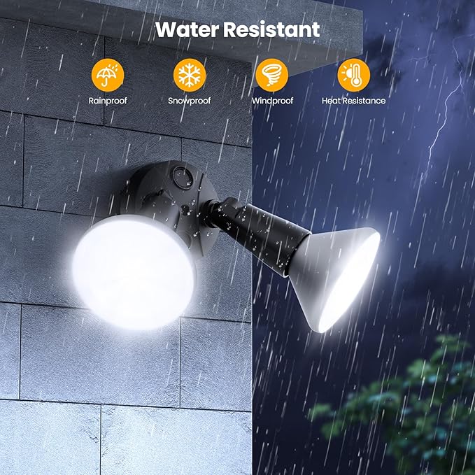 Onforu 2-Pack Adjustable Twin PAR Holder, Outdoor Flood Light Fixture Max 300W (Bulbs Not Included), Switch Controlled Security Lights, Exterior Flood Lighting for Garage, Driveway, Porch