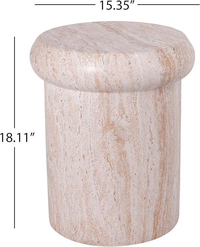 Christopher Knight Home 18.11 Inch Sculptural MGO Side Table Modern Round End Table Faux Travertine Indoor Outdoor Pedestal Accent Table