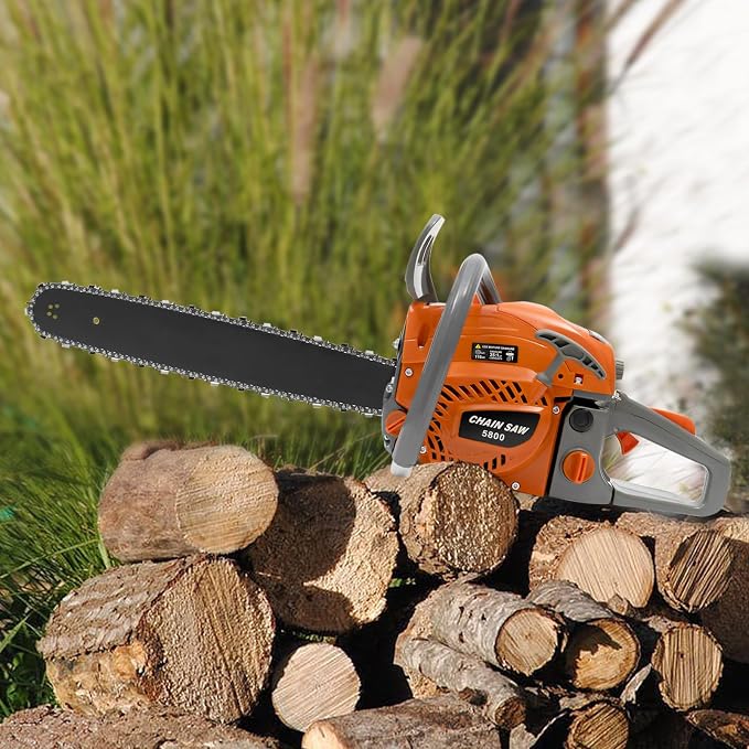 20Inch Gas chainsaw 58CC Power Chain Saw Weed Eater Gas Powered Lawn Mowers Clearance for Tree Pruning Farm Ranch Wood Cutting and Garden Tools (20inch 58cc Orange)