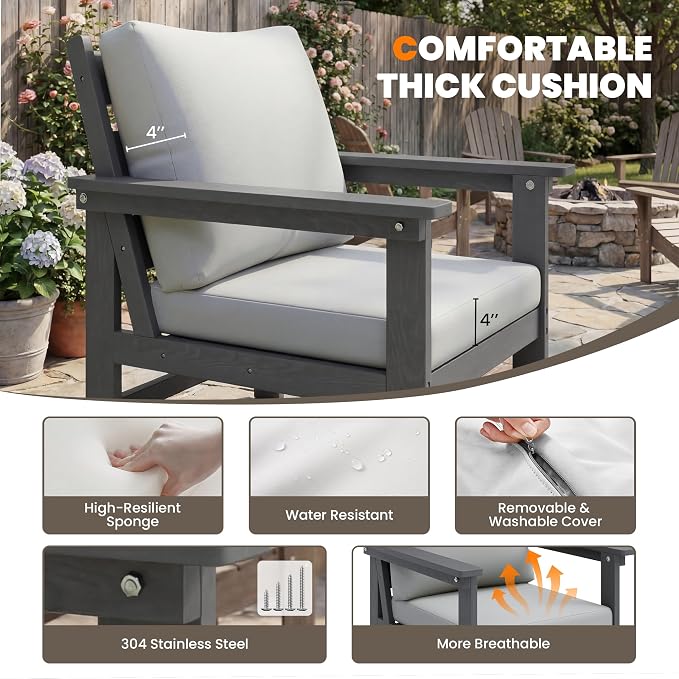 HDPE Patio Furniture Set 6 Piece Outdoor Furniture Sets Modular Sofa Set with Cushion All Weather Patio Conversation Set for Yard Garden Poolside Deck
