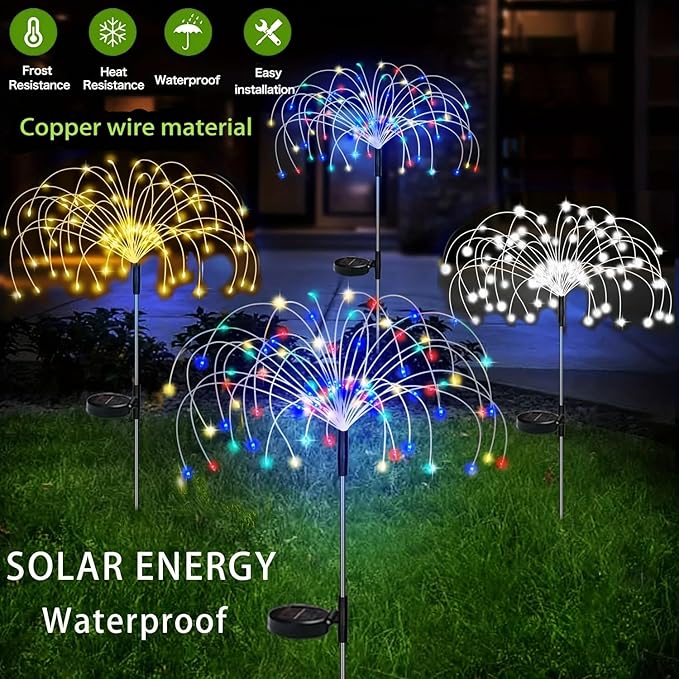 XIHAMA Solar Garden Lights Solar Firework Lights,2 Pack 8 Lighting Modes Solar Lights Outdoor Waterproof for Garden Patio Walkway Pathway Party Wedding Decorative(150 LEDs,Colorful)