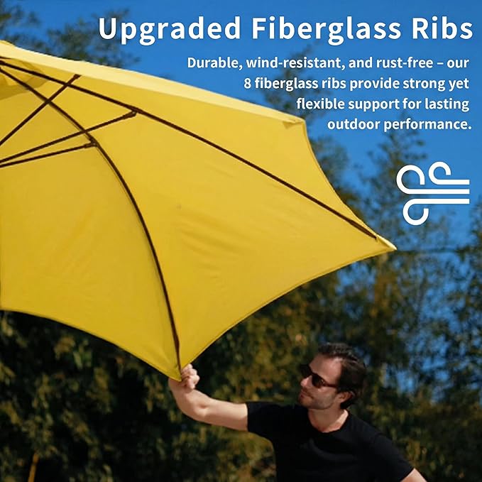 10FT Patio Umbrella Outdoor Market Umbrella with Crank and Tilt, 8 Flexible Fiberglass Ribs, UV-Resistant Waterproof Canopy for Patio, Deck, Garden, Backyard, Sunshine Yellow