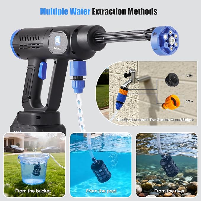 Cordless Portable Cleaning Tools, Brushless Portable Power Machine with LCD Display,100 Levels Adjustable,2×21VRechargeable Batteries 6-in-1 Nozzle Sprayer for Car,Patio,RV,Fence & Yard Cleaning