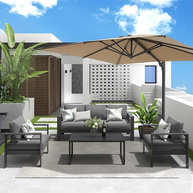 SUNVIVI OUTDOOR Patio Umbrella, Rectangular Patio Umbrella, Metal Pole Square Outdoor Umbrella with Crank and Push Button Tilt, Large Outdoor Umbrella with Polyester Canopy