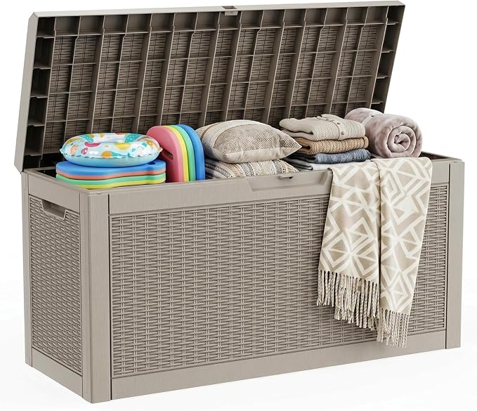 70 Gallon Waterproof Outdoor Storage Box,Deck Boxs for Outdoor and Indoor Use,Deck Storage Box for Picnic Supplies,Gardening Tools,Lockable and Easy to Install