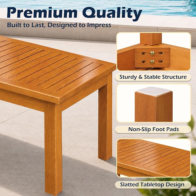 Outdoor Teak Coffee Table, 40" Wooden Patio Coffee Table with Protective Cover, Solid Teak Outdoor Coffee Table for Patio, Garden, Poolside, Balcony and Backyard