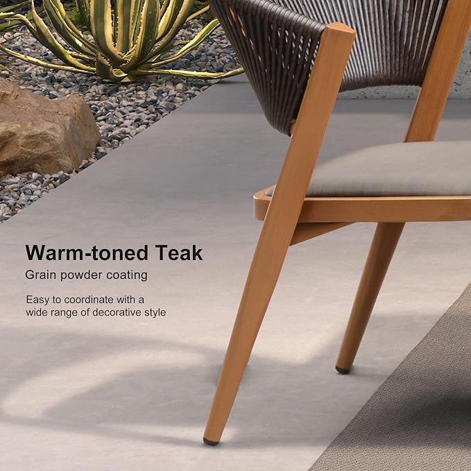 PURPLE LEAF 7-Piece Patio Dining Set Outdoor Furniture Rectangular Table and Chairs Set with Aluminum Frame and Teak-Finish for Garden Deck Backyard Kitchen Deep Teak Outdoor Set