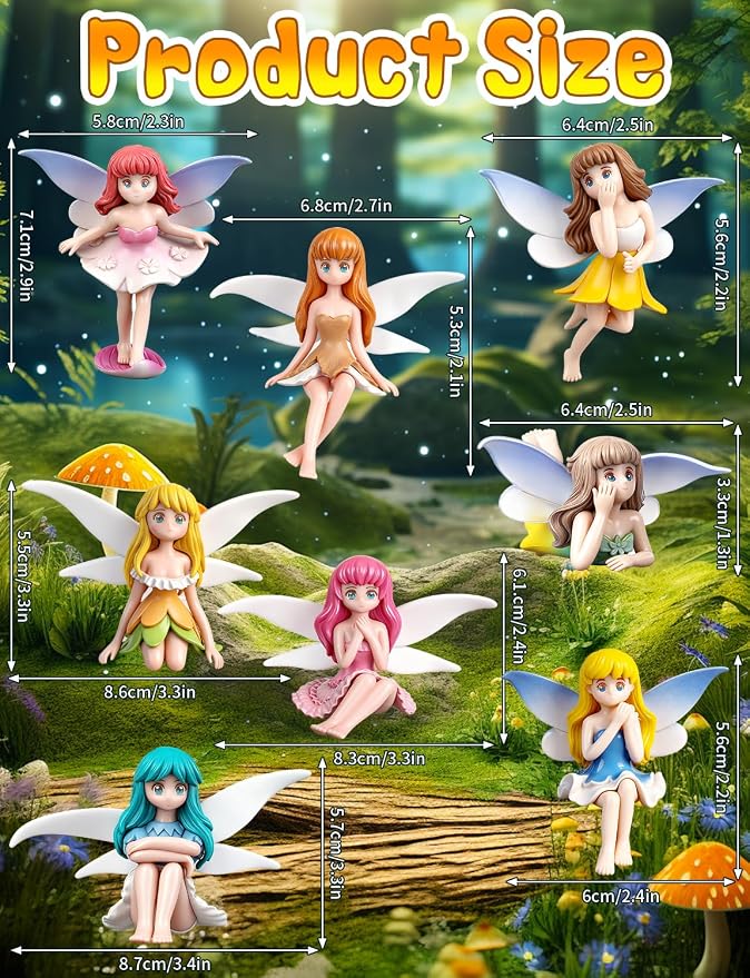 8Pcs Mini Fairy Garden Accessories Outdoor, Fairies for Fairy Garden | Small Fairies Figurines, For Decor Cake
