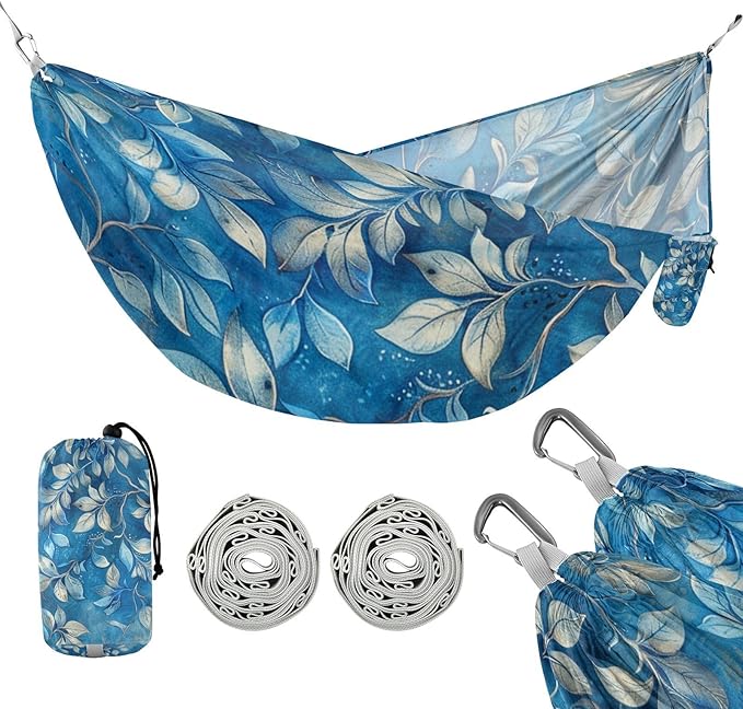 Blue Leaves 330lb Capacity Outdoor Hammock with Portabl Carry Bag Rope Hammock for Outside Beach Patio Garden Bases para hamacas para adultos